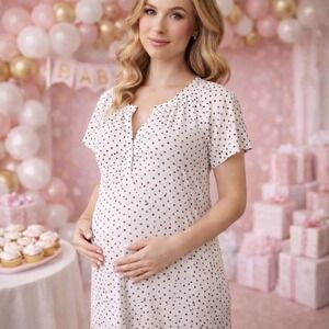 Motherhood‎ Maternity Dress Black White Polka Dot Stripe Short Sleeve Size S